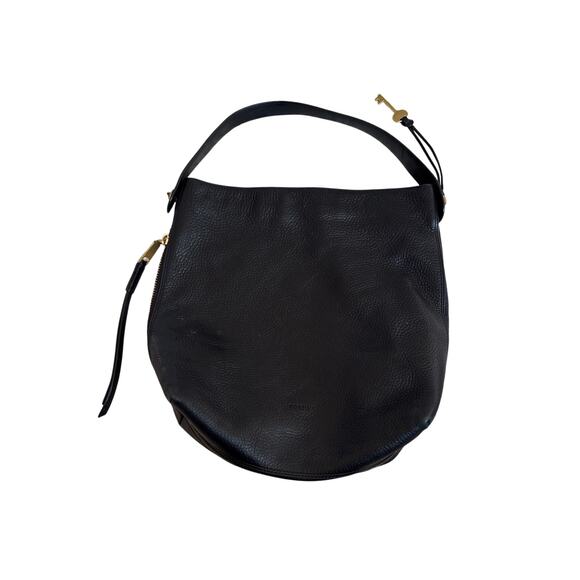 Fossil Black Pebbled Leather Slouchy Hobo Shoulder Bag - Picture 4 of 5